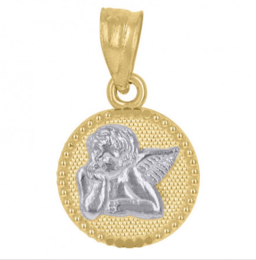 10kt Two-Tone Gold Textured Cupid Angel Pendant (.6gms) 15.7mm X 9.9mm