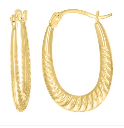 14kt Yellow Gold Womens Patterned Oval Fashion Hoop Earrings (.6grms)