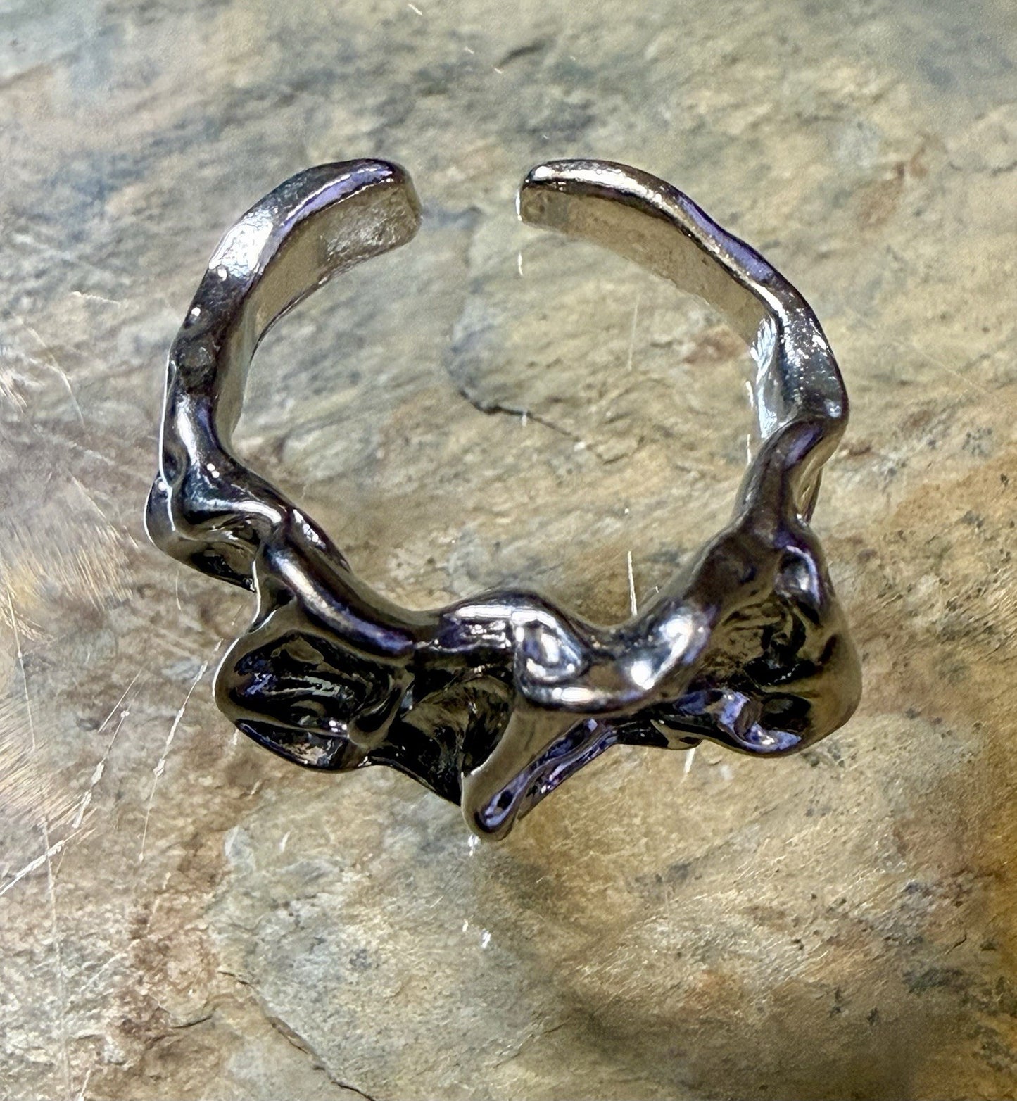Silvertone Molten Ring- Size 5