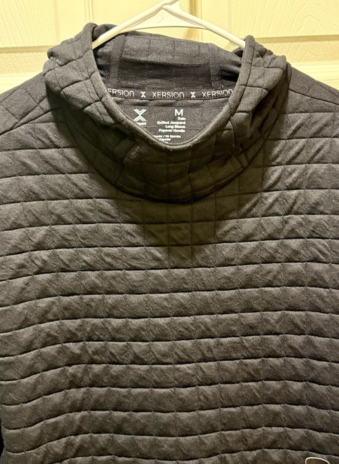 Xersion Train Quilted Jacquard Long Sleeve Popover Hoodie Men's M Black