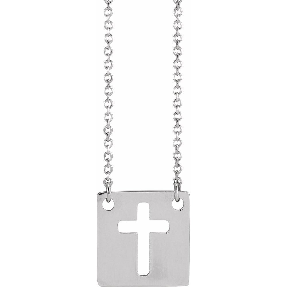 Geometric Pierced Cross 18" Necklace in Sterling Silver - Pendant Dimensions 12m