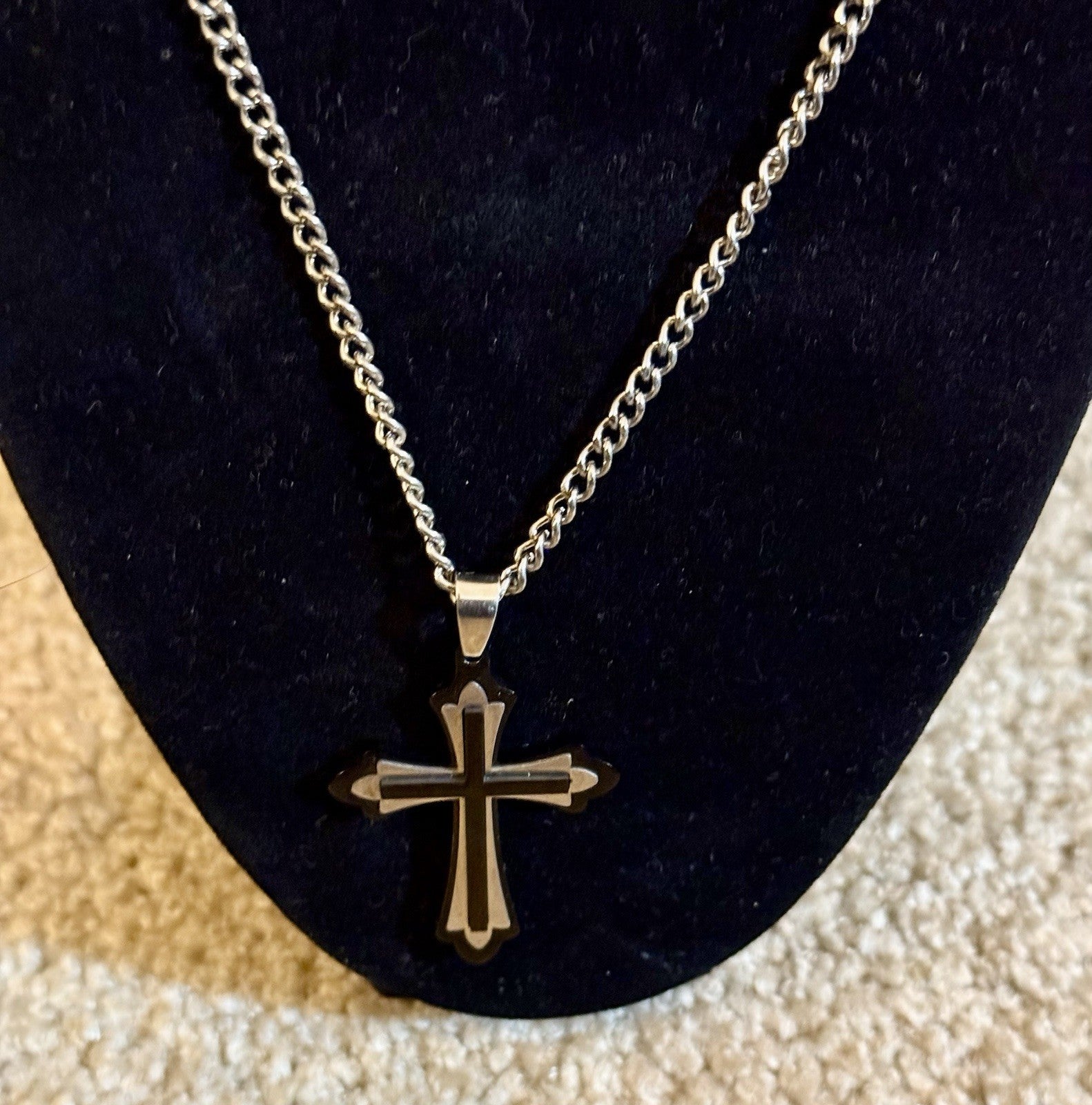 Stainless Steel Cross Pendant and Necklace 
