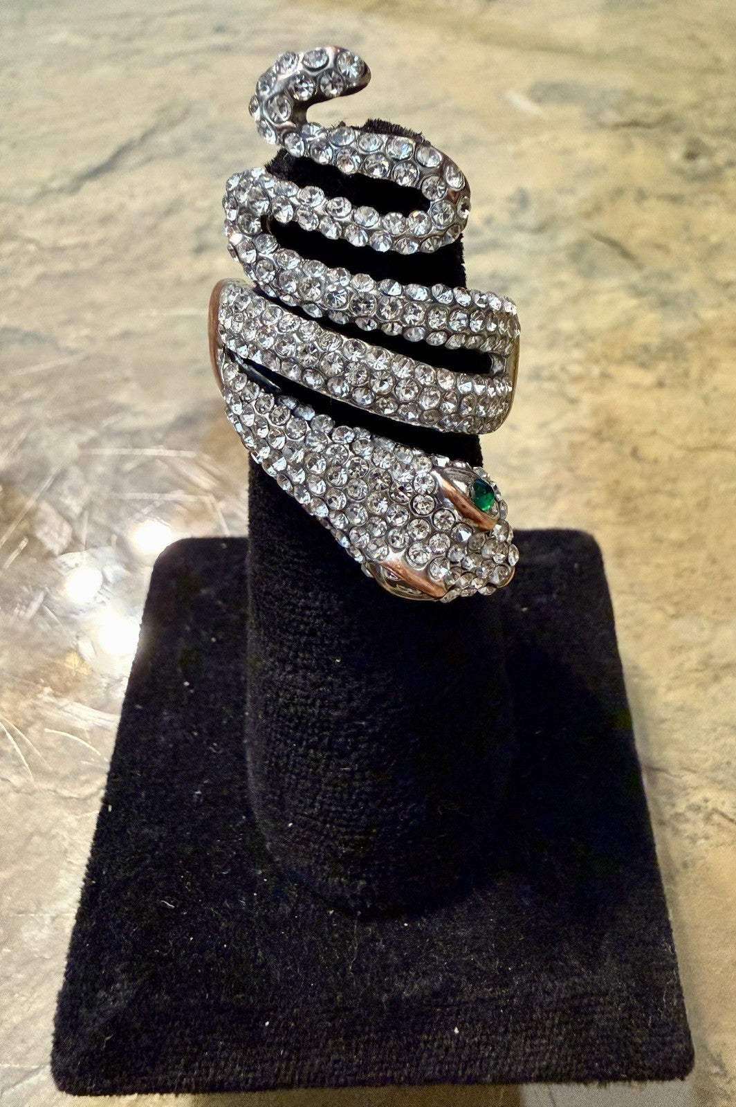 Silvertone Snake Ring - Size 6 - Adjustable 