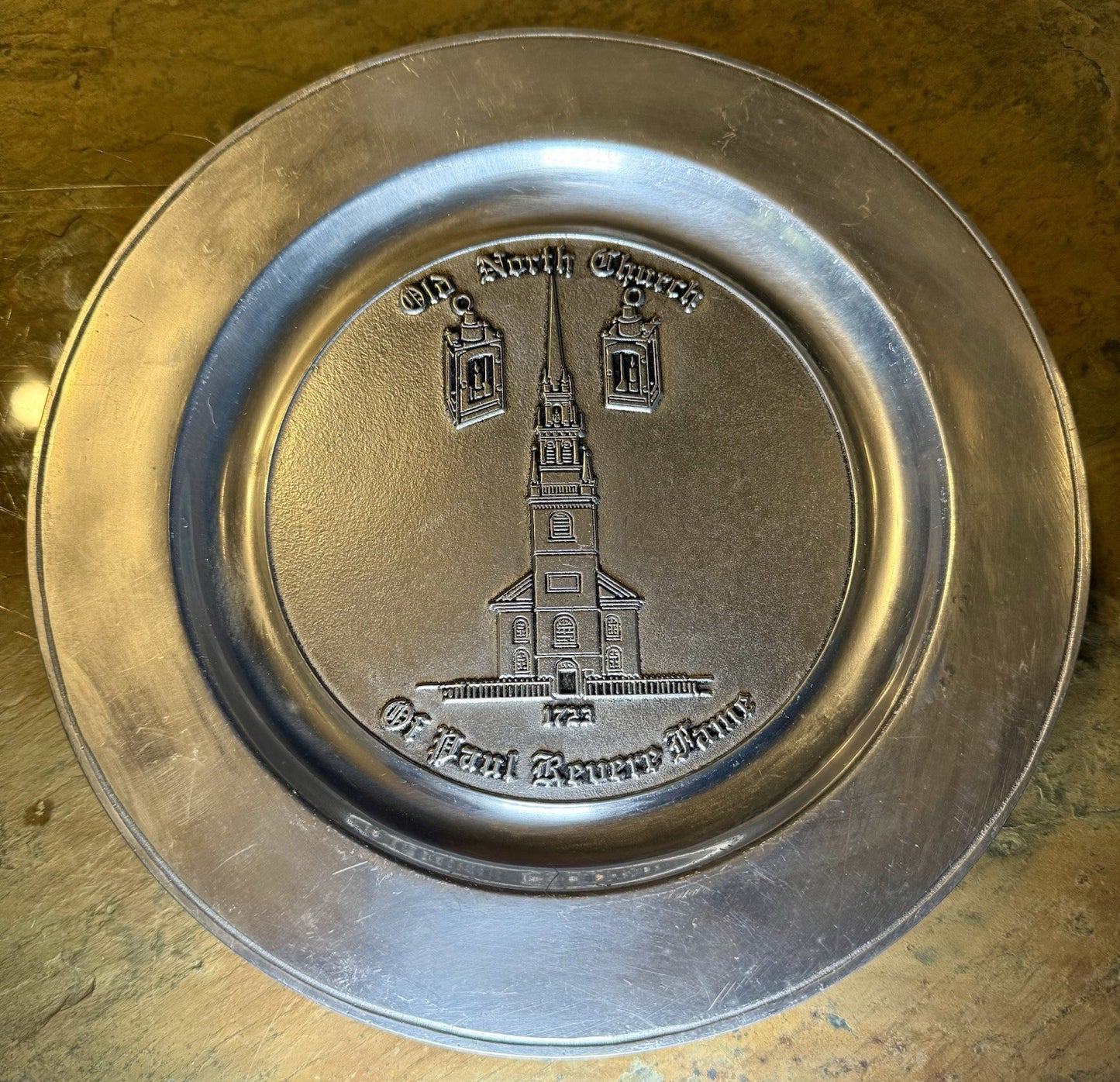 Vintage Old North Church in Boston Pewter Collector Plate