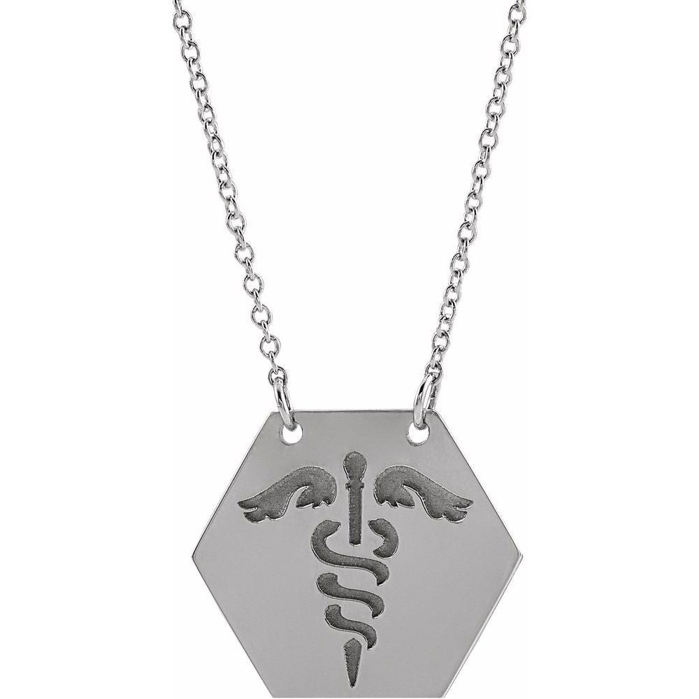 Sterling Silver Engravable Medical Identification 18" Necklace ( 17.8x15.5 mm )