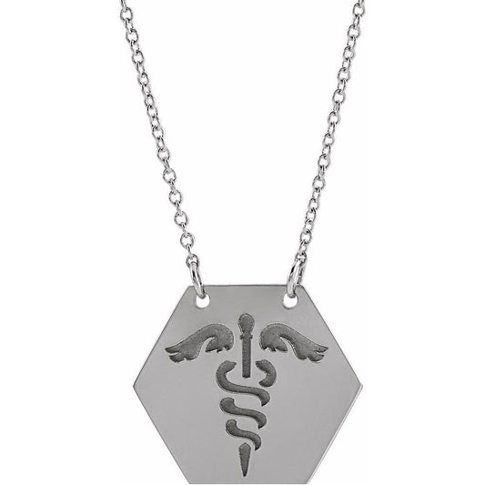 Sterling Silver Engravable Medical Identification 18" Necklace ( 17.8x15.5 mm )