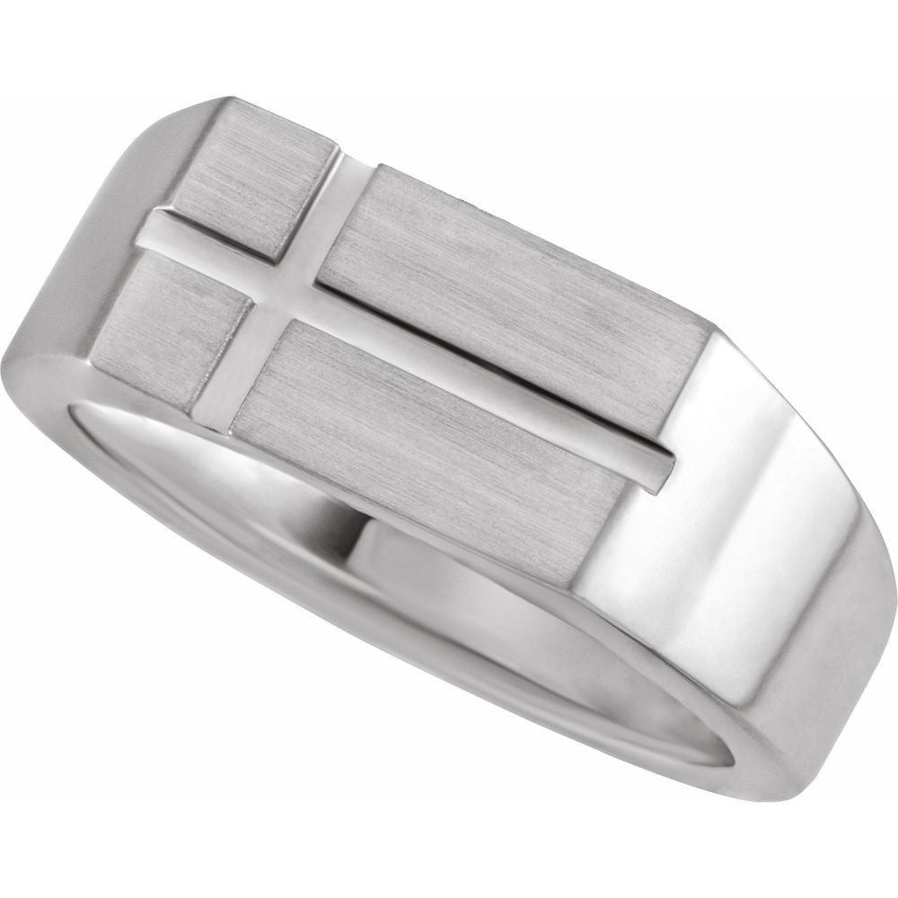 Rectangle Cross Signet Ring In Sterling Silver