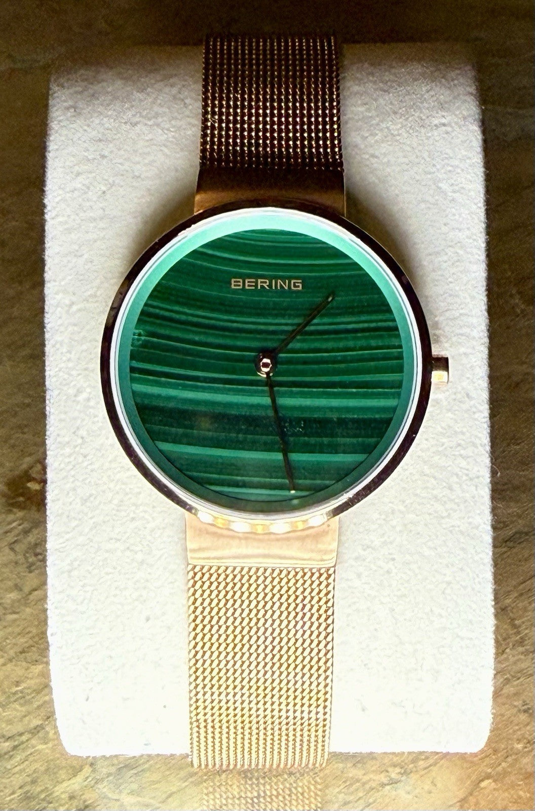 Bering Watch Womens 31mm Green Dial Rose Gold Mesh Sapphire 5ATM 14531-368 Slim