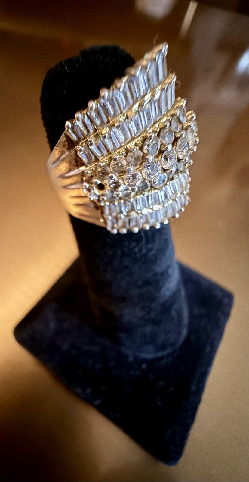 Sterling Silver Round and Baguette-Cut Diamond Cluster Ring