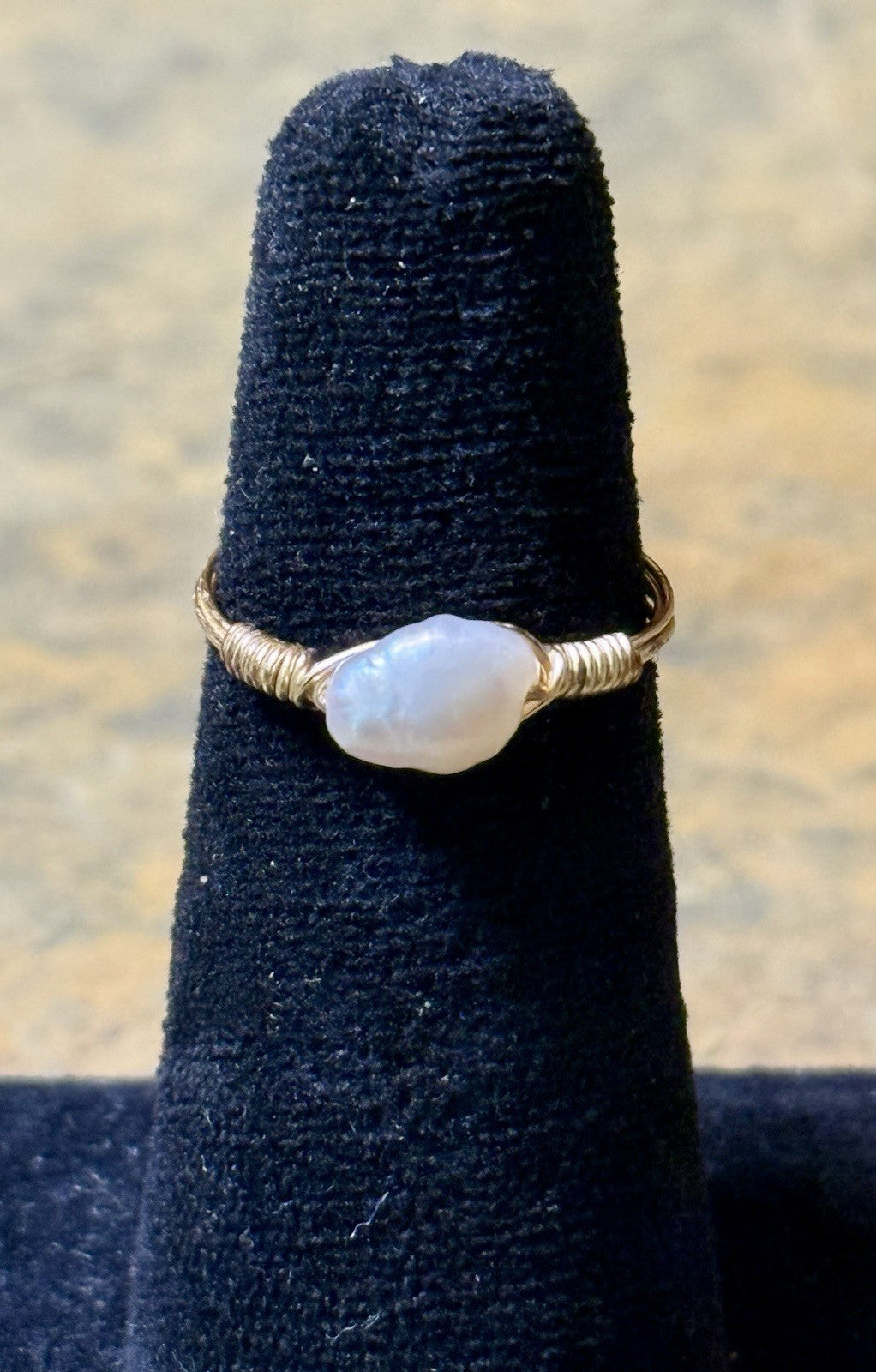 Freshwater Pearl Wire Wrapped Ring- Size 8
