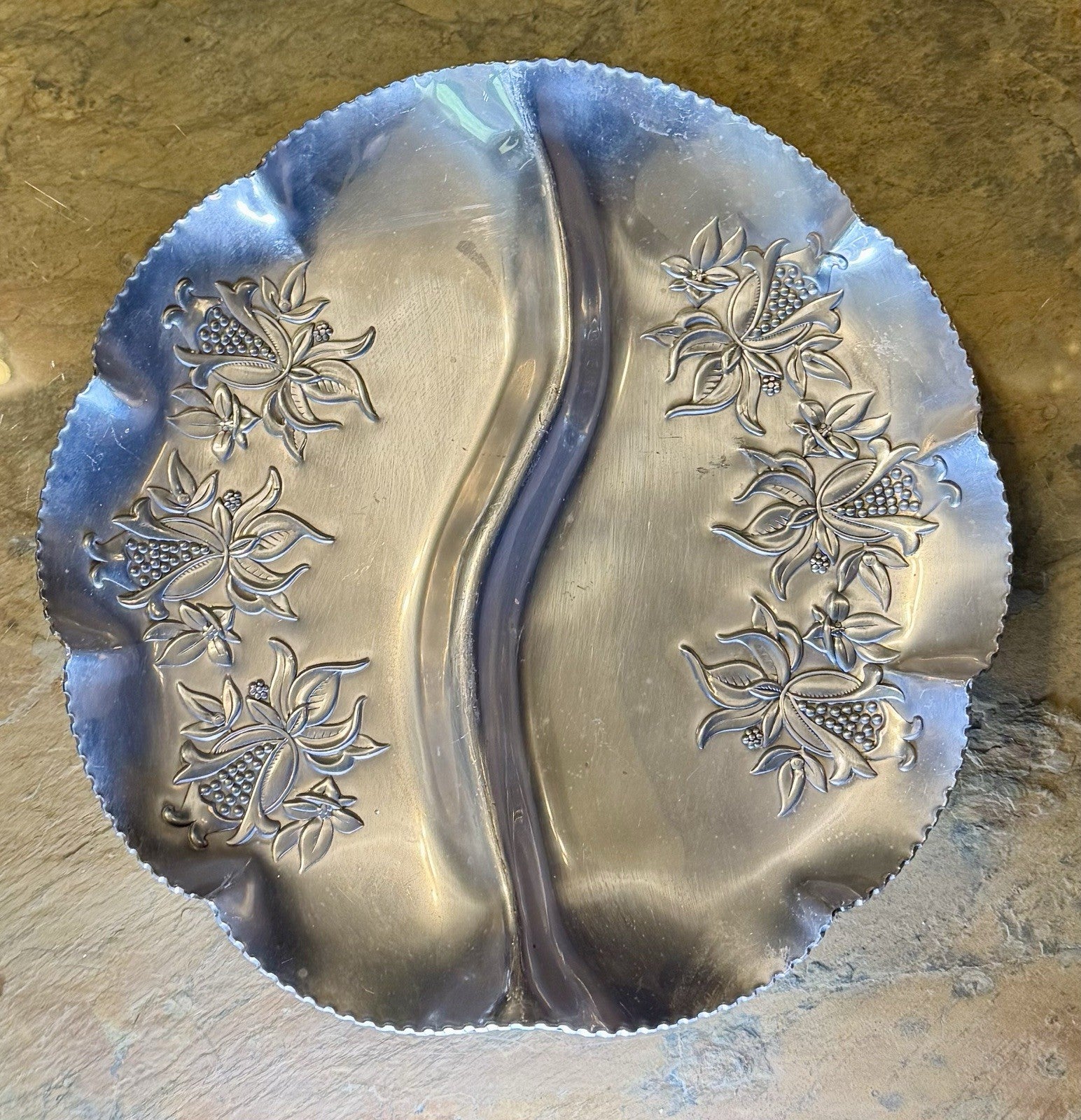 Vintage Scalloped  Aluminum Serving Platter For Appetizers, Snacks, Or Desserts