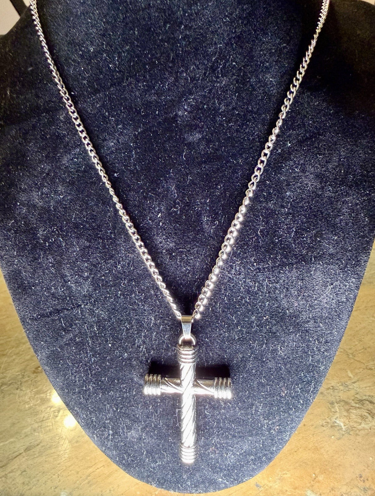 Stainless Steel Cross Pendant Necklace - 24”
