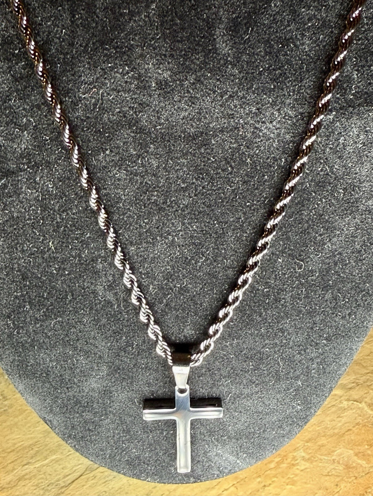 Black Stainless Steel Cross Pendant and Rope Necklace 