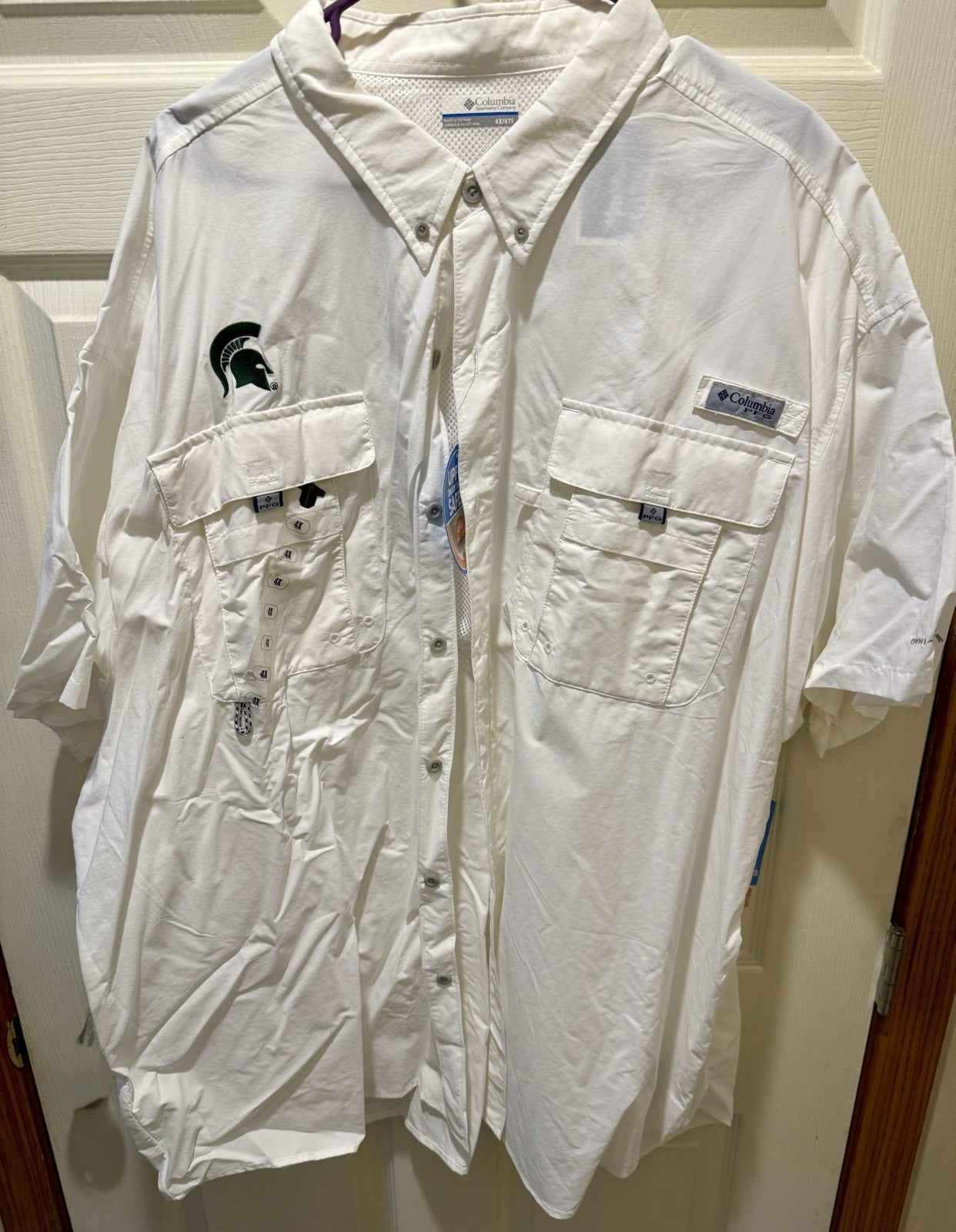 Columbia PFG short-sleeve fishing shirt with a Michigan State Spartans logo