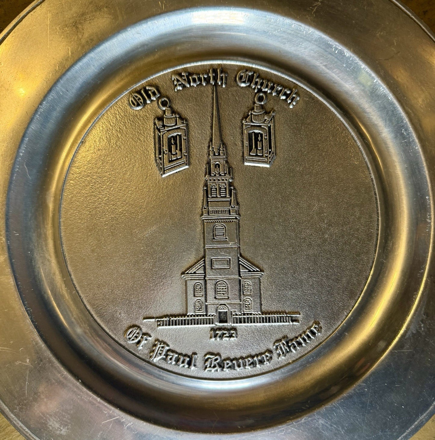 Vintage Old North Church in Boston Pewter Collector Plate