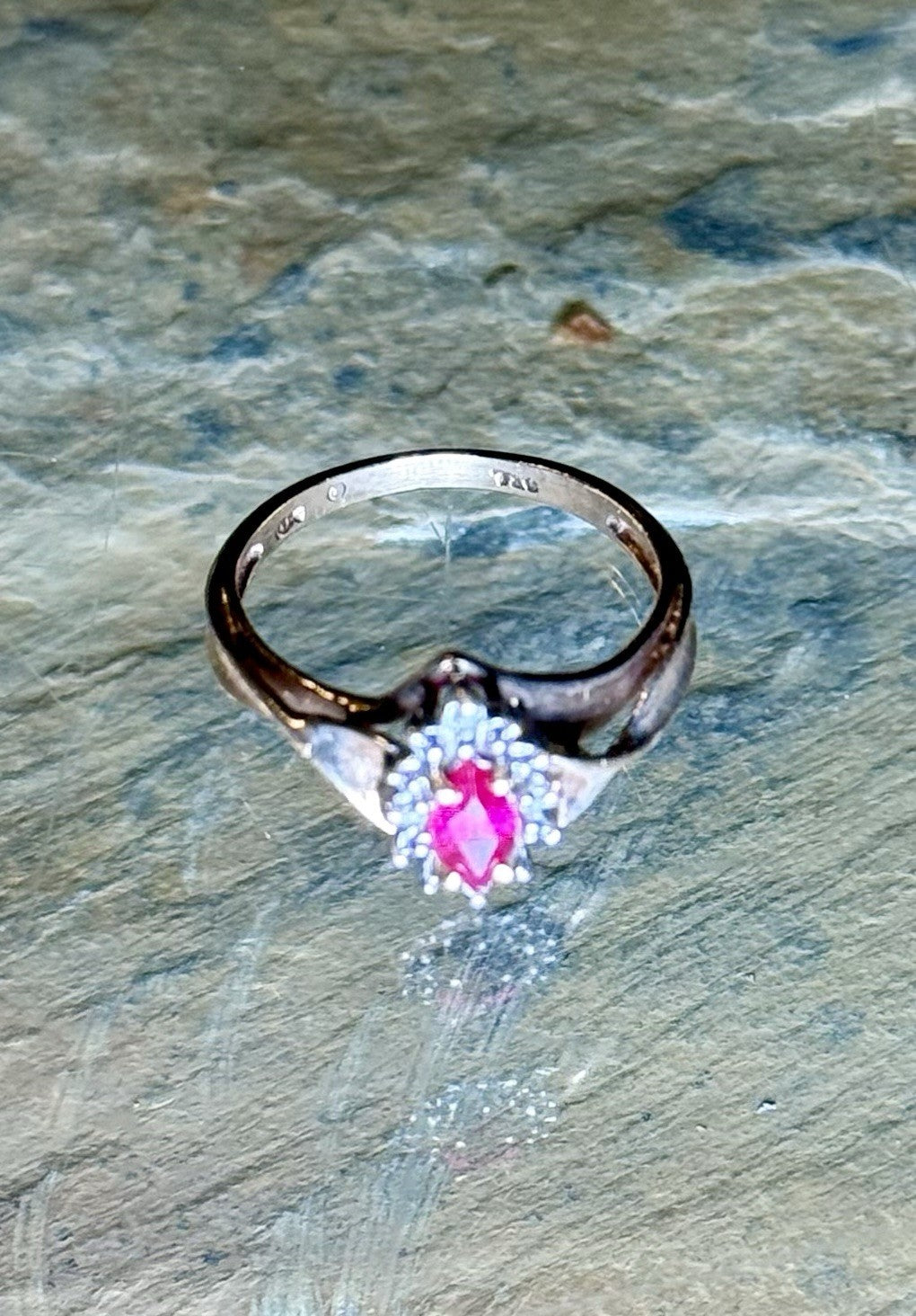 Vintage 10K  Yellow Gold Marquis Cut Diamond and Garnet Ring- Size 4.75