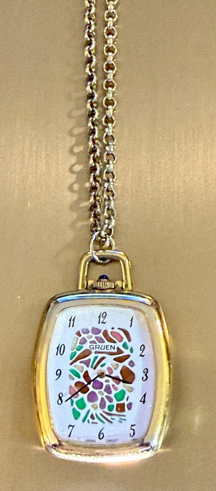 Vintage Gruen Women’s Gold Tone Quartz Watch Pendant and Chain