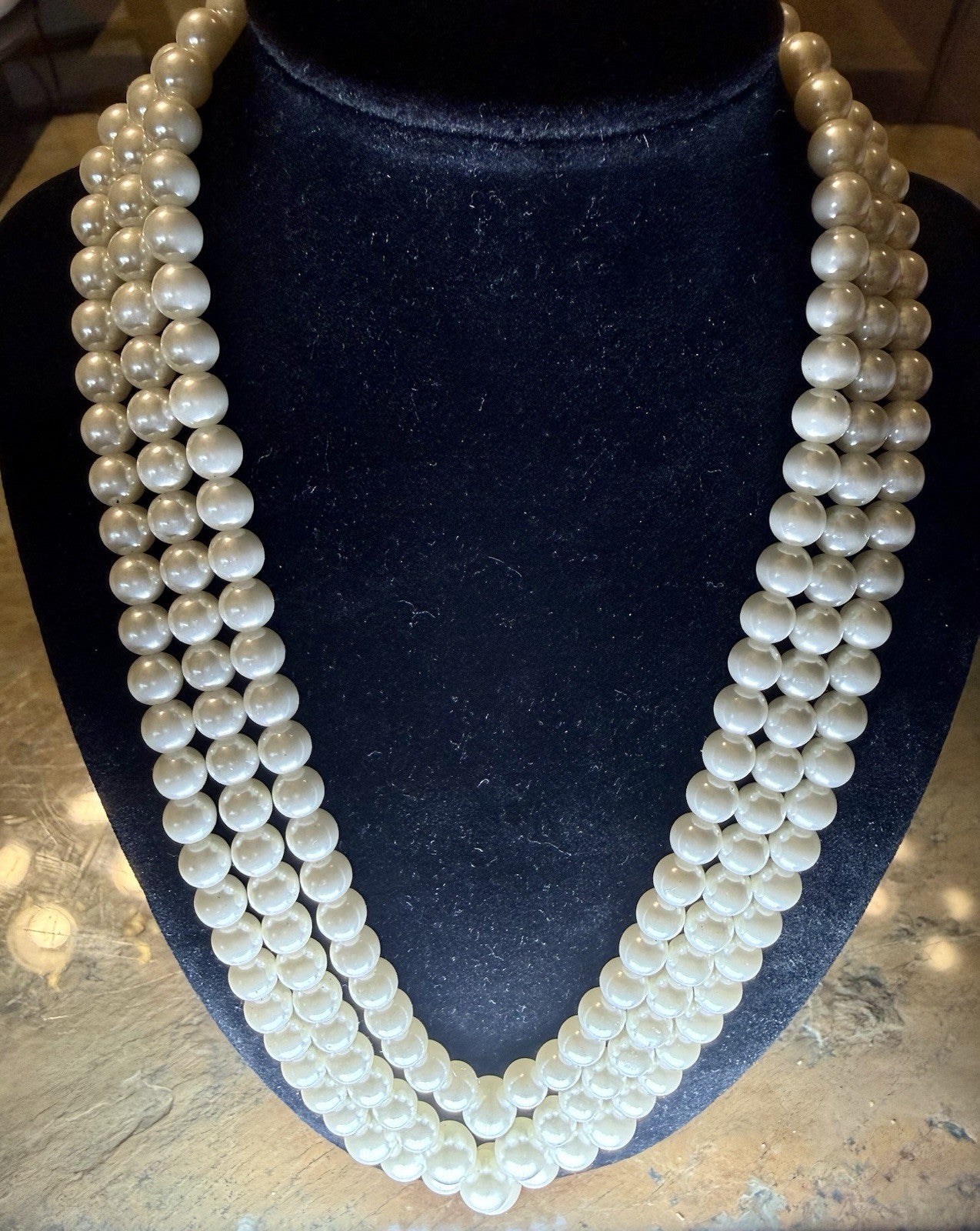 Vintage 3 Strand Faux Pearl Necklace 