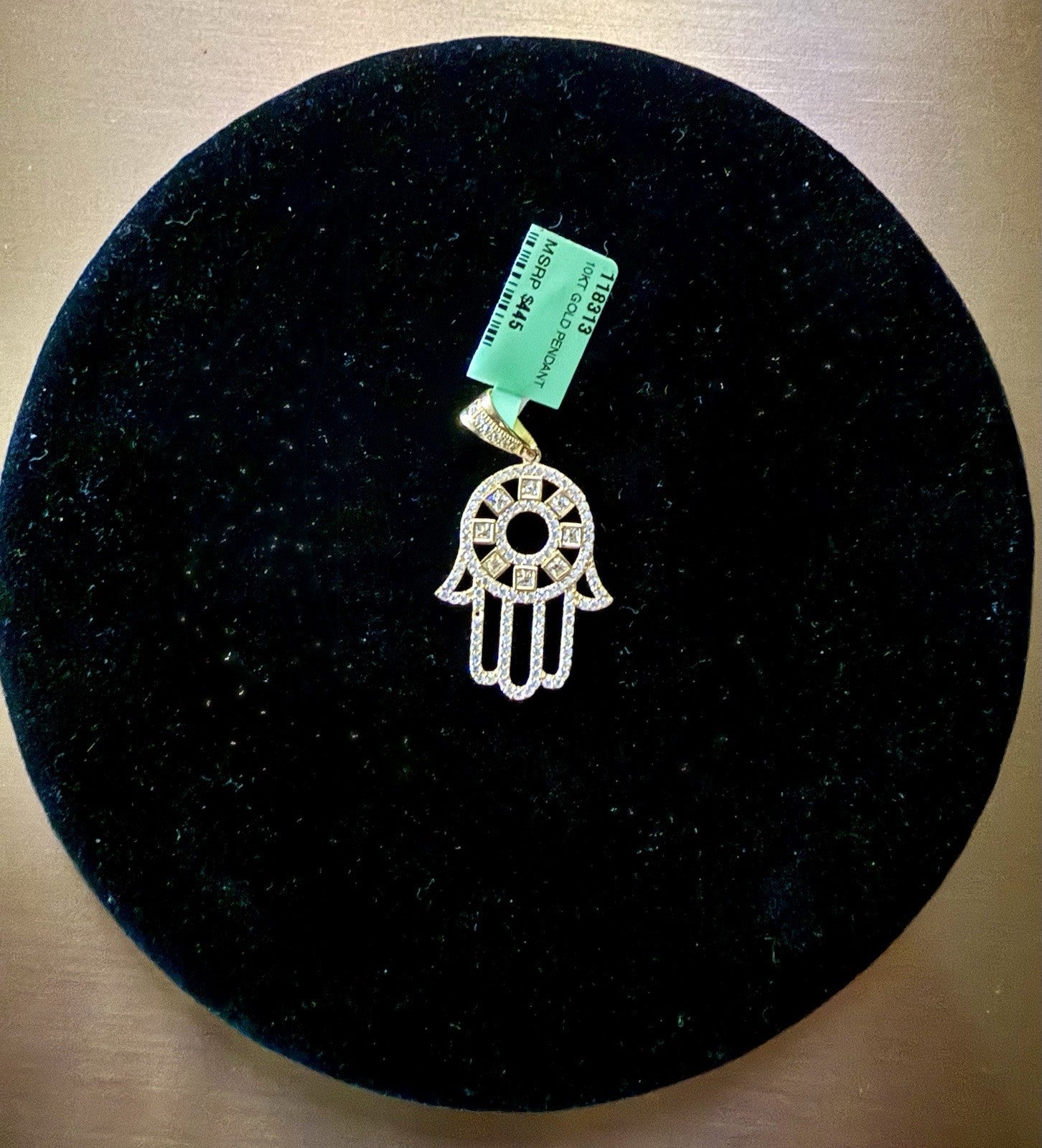 10K Yellow Gold  CZ Hamsa Pendant (2.4g)