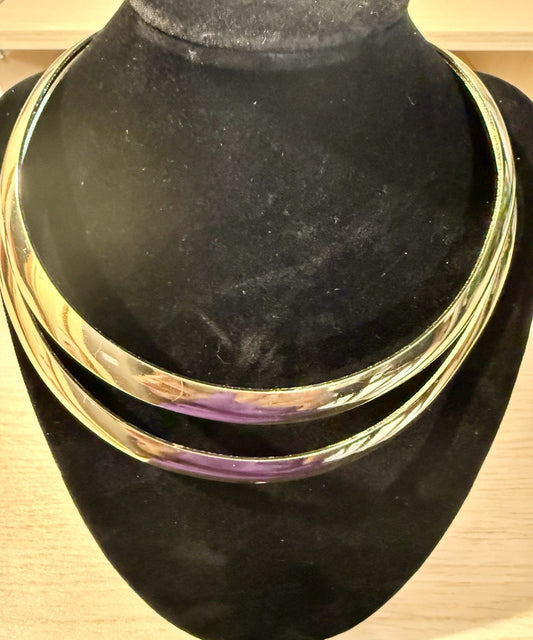 Fold Tone Choker Collar Necklace 