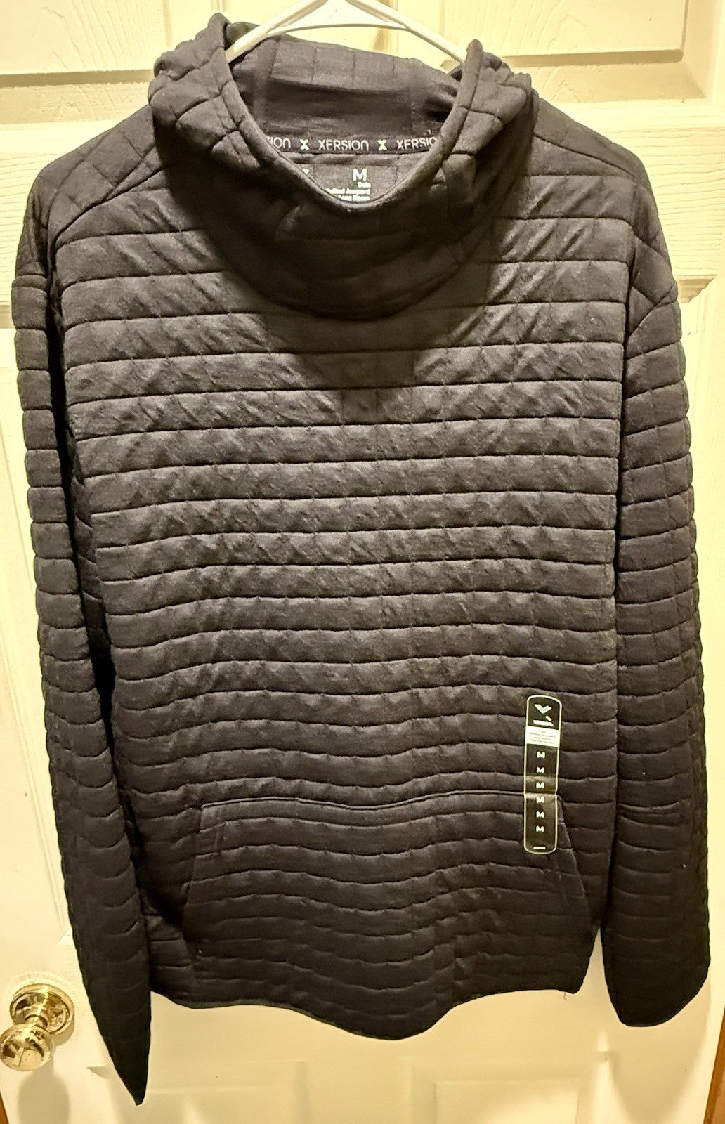 Xersion Train Quilted Jacquard Long Sleeve Popover Hoodie Men's M Black