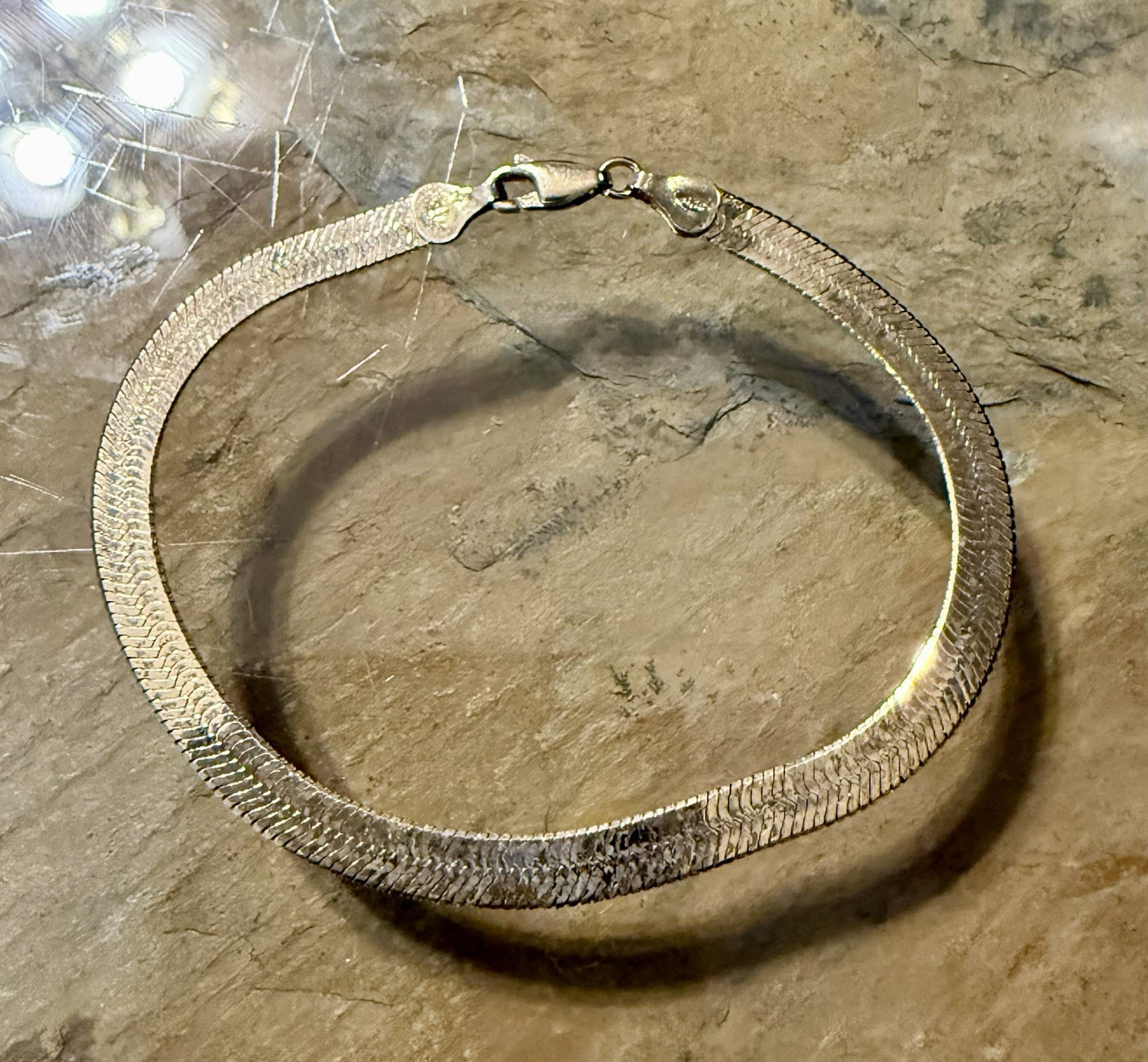 Vintage Gold Over Sterling Silver Herringbone Bracelet 