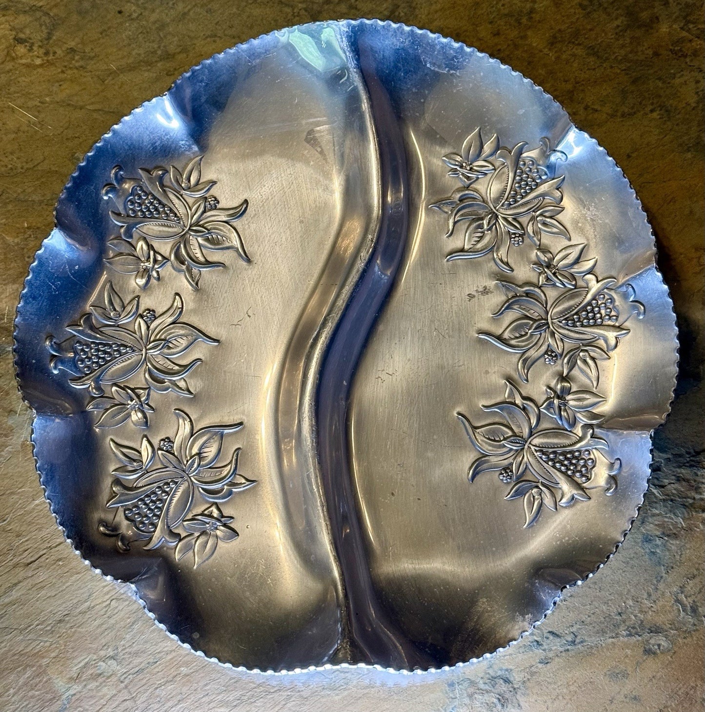 Vintage Scalloped  Aluminum Serving Platter For Appetizers, Snacks, Or Desserts