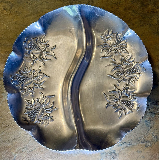 Vintage Scalloped  Aluminum Serving Platter For Appetizers, Snacks, Or Desserts