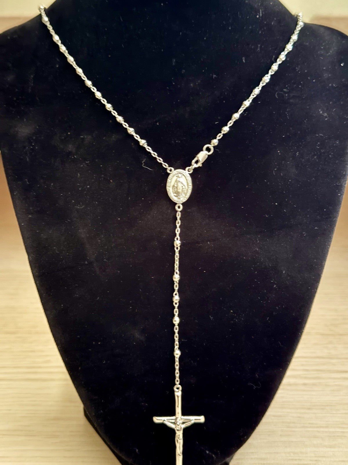 Sterling Silver Rosary 3mm- Rhodium Plated - 18”