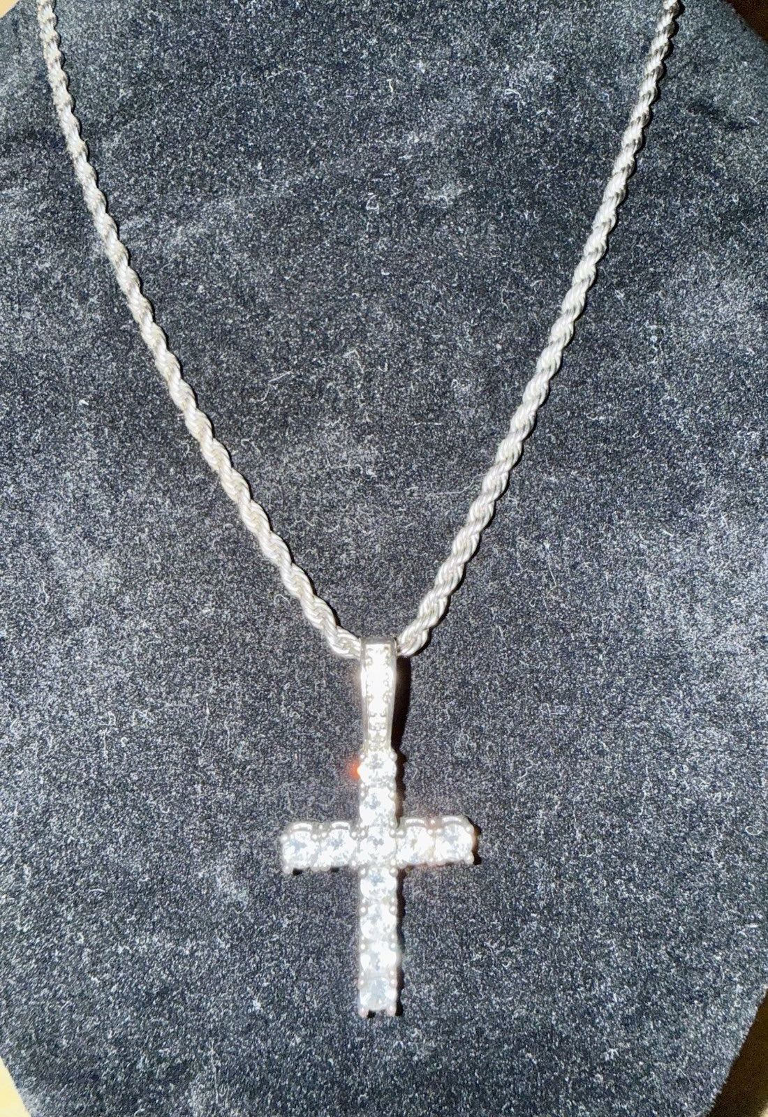 Stainless Steel Rope Chain with CZ Cross Pendant 