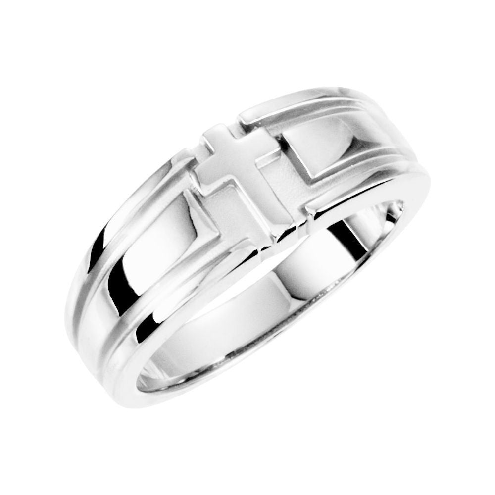 Sterling Silver 8 mm Grooved Cross Band Size 10