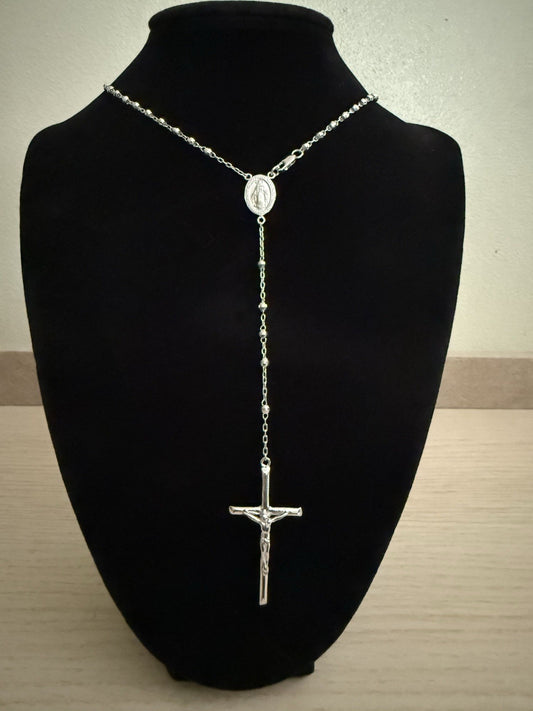 Sterling Silver Rosary 3mm- Rhodium Plated - 18”