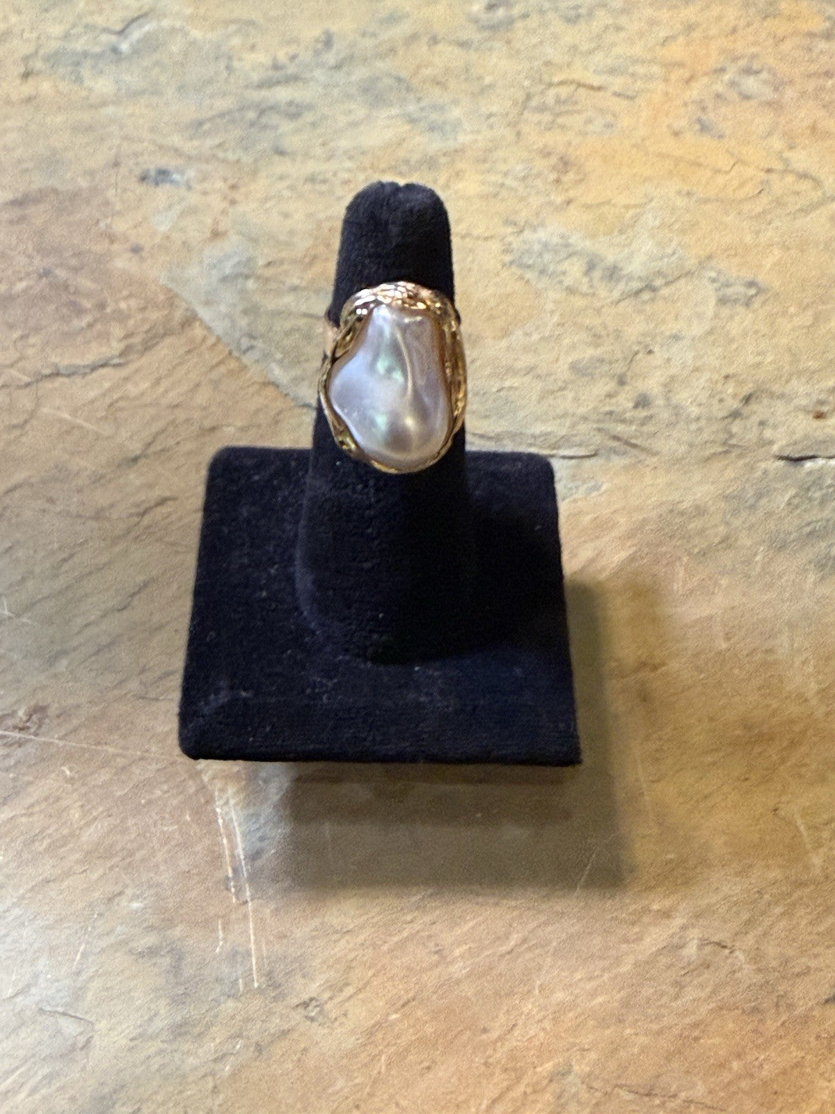 Adjustable Gold Tone Baroque Pearl Ring - Size 8