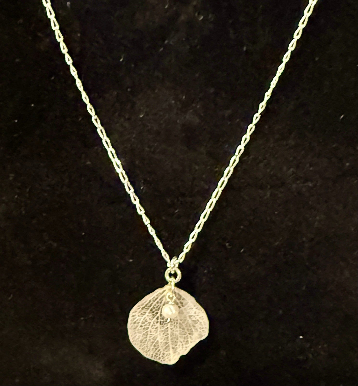 Sterling Silver Necklace With a Leaf Pendant and Earrings 